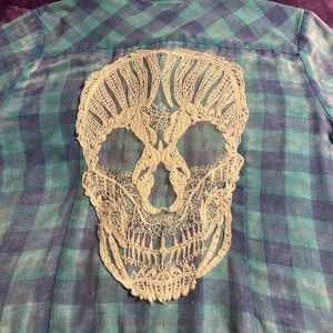 Hot Topic Sugar Skull Flannel XXL vintage destroyed look